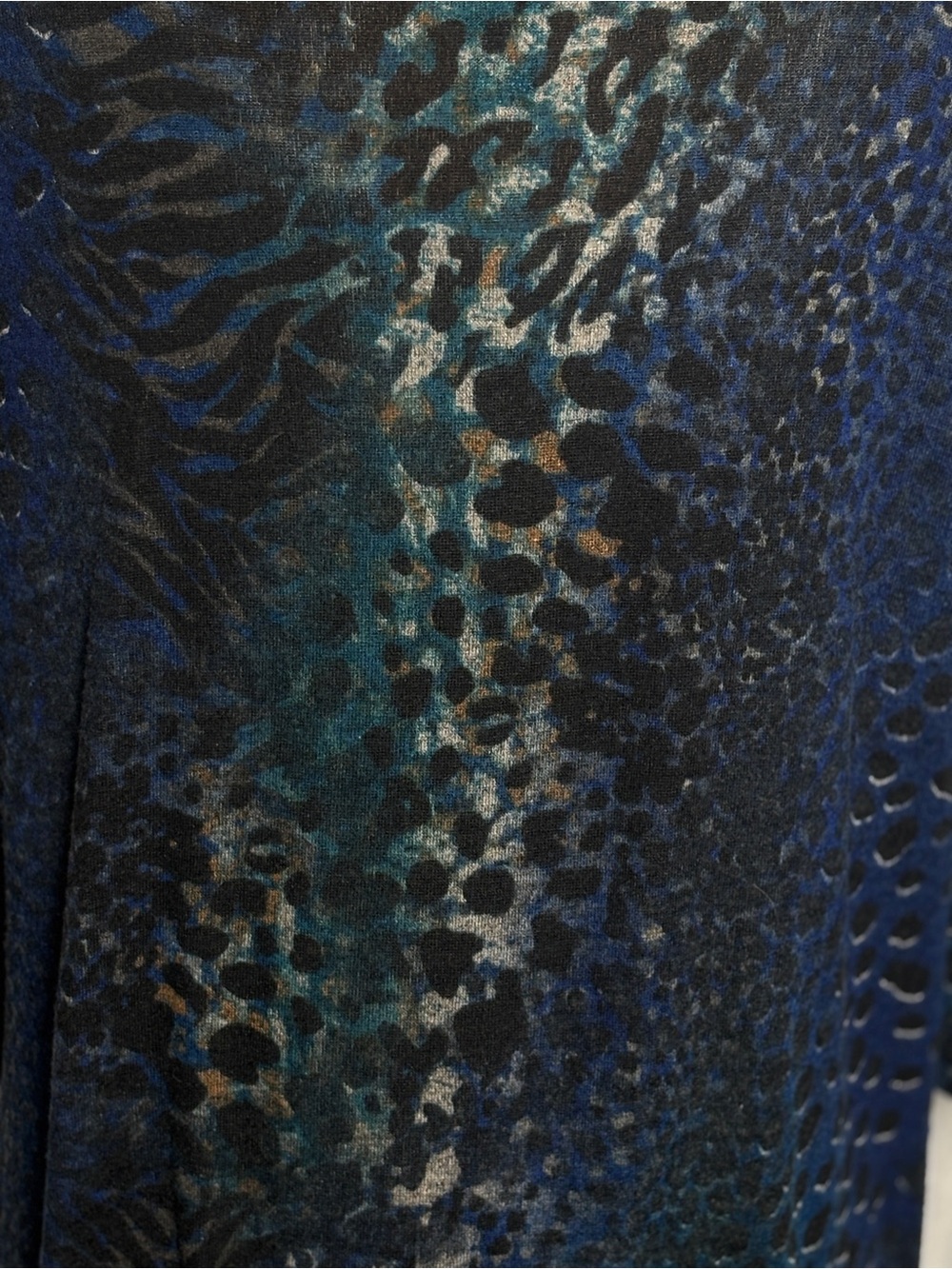 Clara Sun Woo Blue Animal Print Stretch Tunic Top Size M Made in USA - Picture 5 of 7